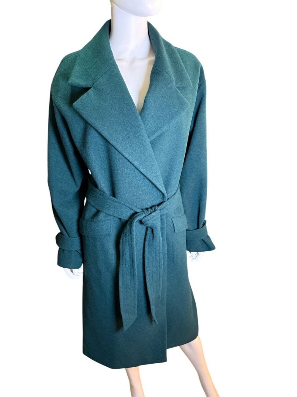 Express Womens Trench Coat Snap Closure Belted Longline Green Size M Fall Winter